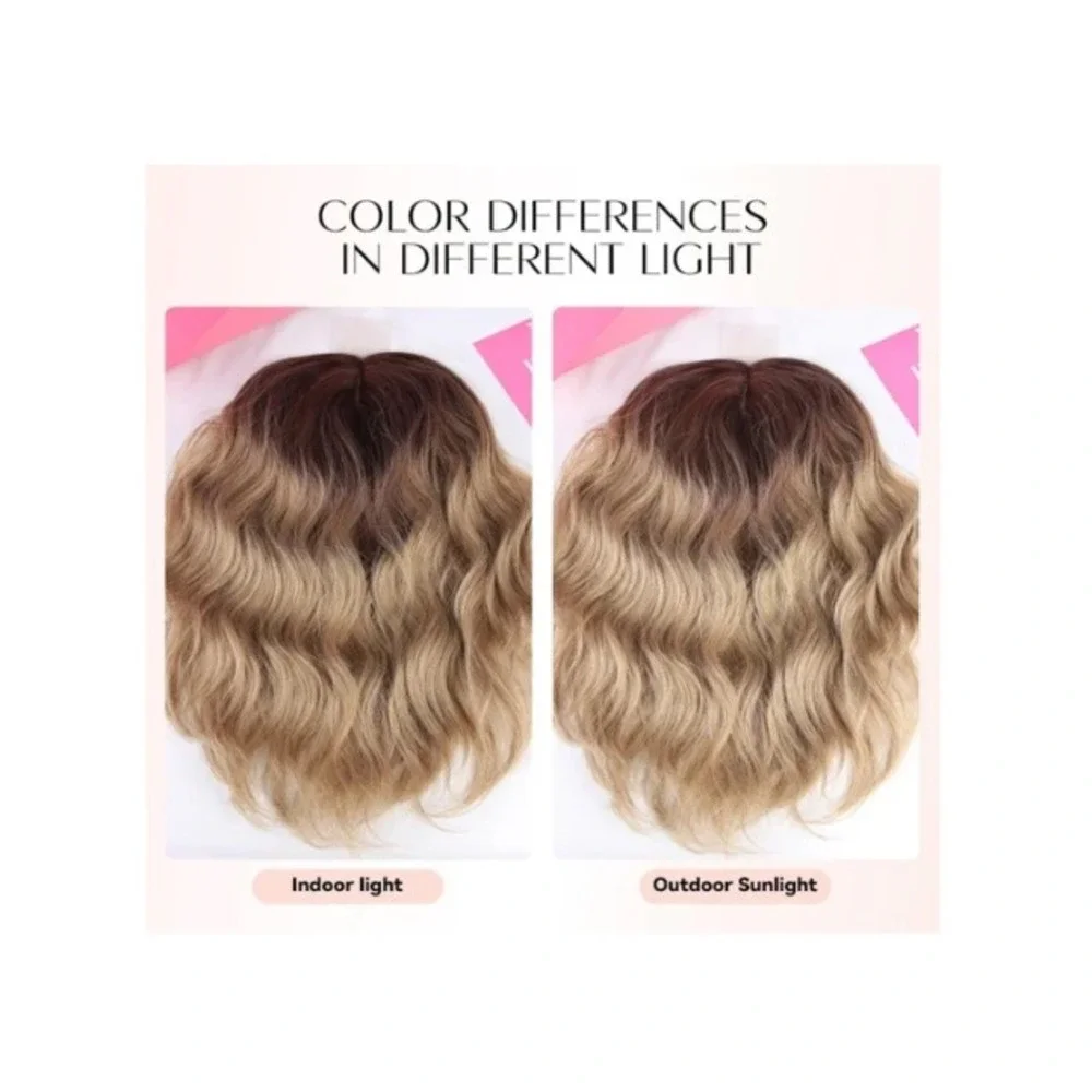 Short Wavy Hair Topper 11in Ombre Brown Blonde Synthetic Hairpiece Natural
